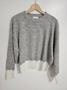 H&M Heather Gray Colorblock Crewneck Knit Sweater Size M Slouchy Oversized